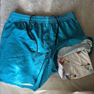 Chubbies Teal Swim Shorts with Tropical Print